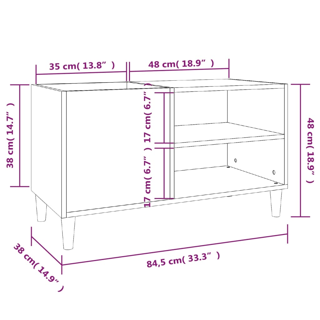 Record Cabinet White 84.5x38x48 cm Engineered Wood