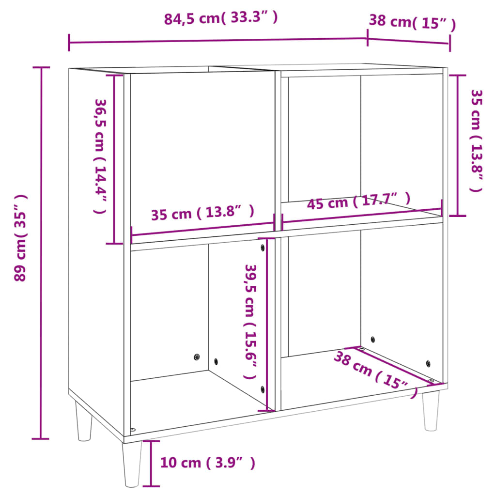 Record Cabinet Black 84.5x38x89 cm Engineered Wood