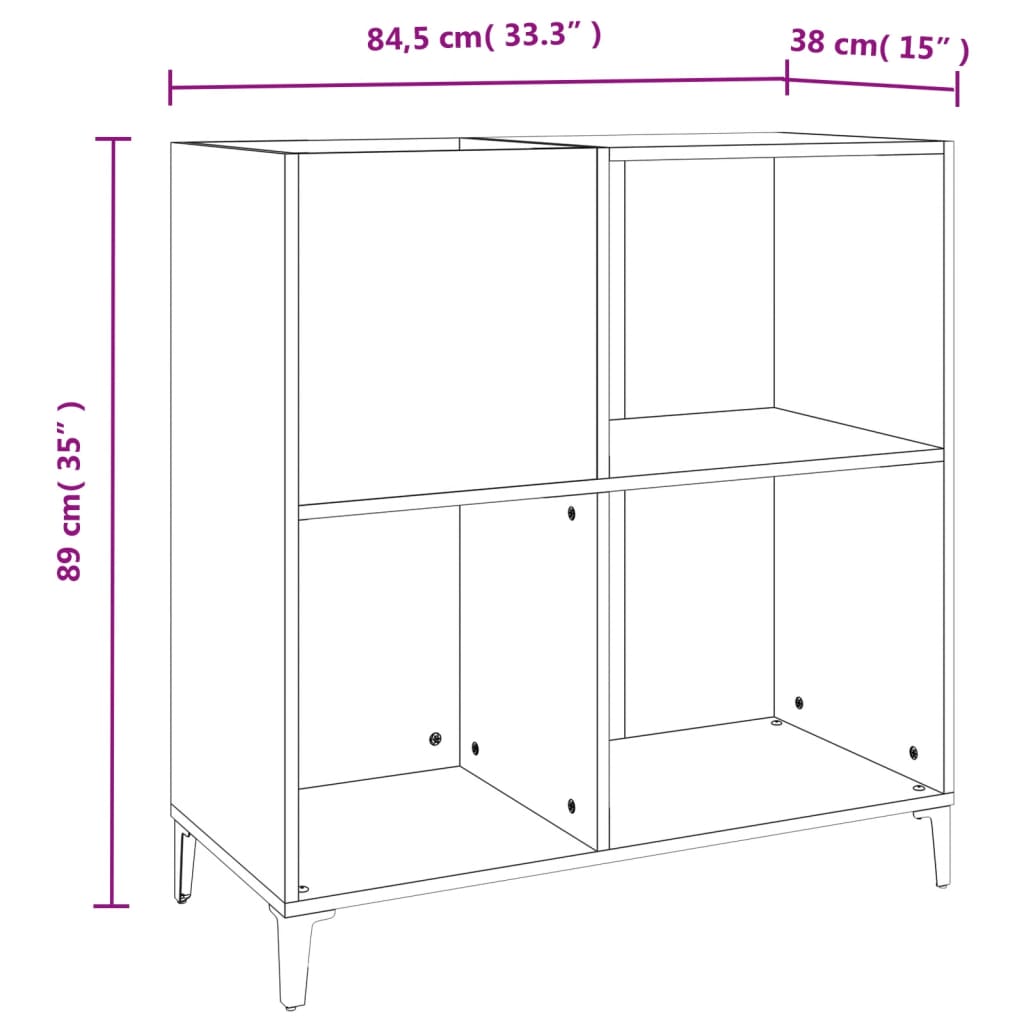 Record Cabinet Black 84.5x38x89 cm Engineered Wood