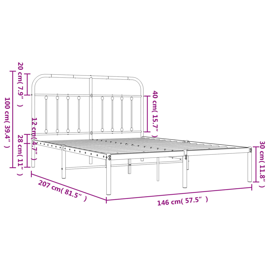 Metal Bed Frame without Mattress with Headboard Black 140x200 cm