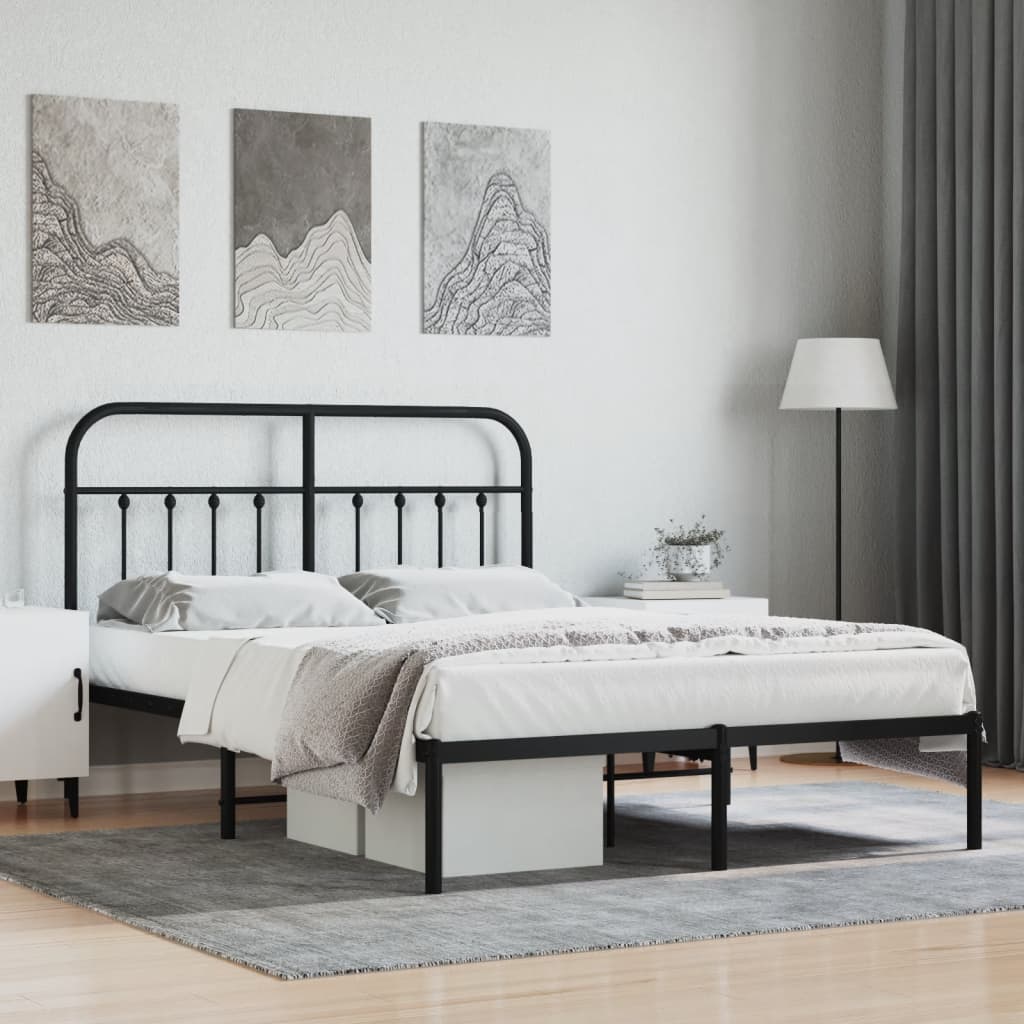 Metal Bed Frame without Mattress with Headboard Black 140x200 cm