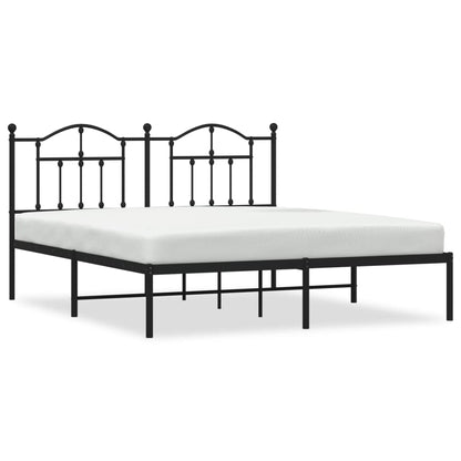 Metal Bed Frame with Headboard Black 183x213 cm