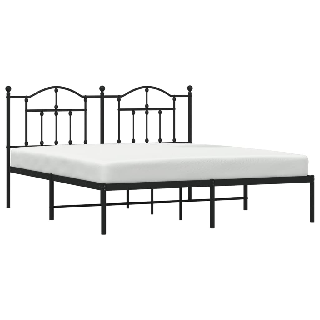 Metal Bed Frame with Headboard Black 183x213 cm