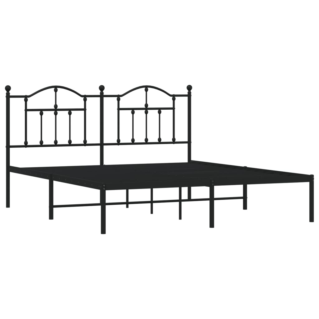 Metal Bed Frame with Headboard Black 183x213 cm