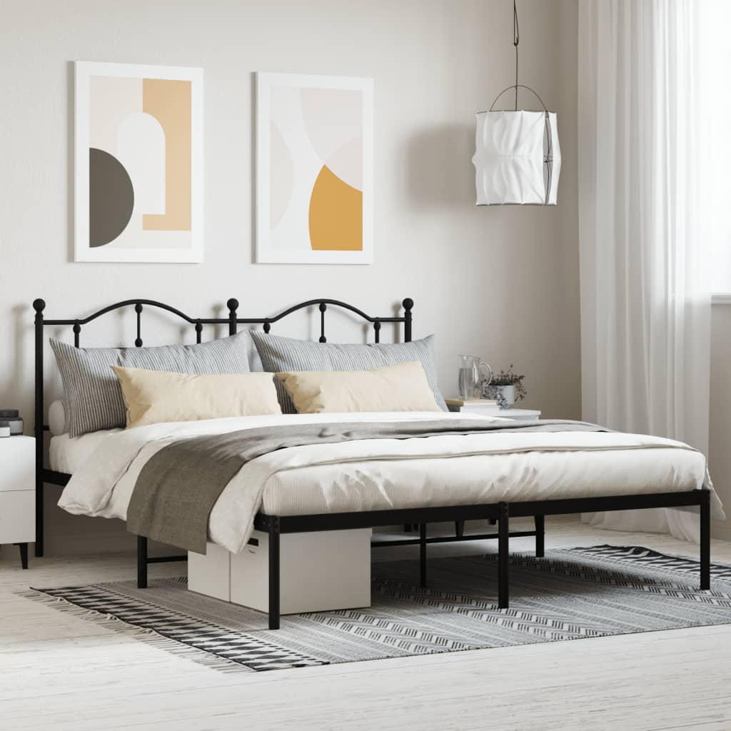 Metal Bed Frame with Headboard Black 183x213 cm