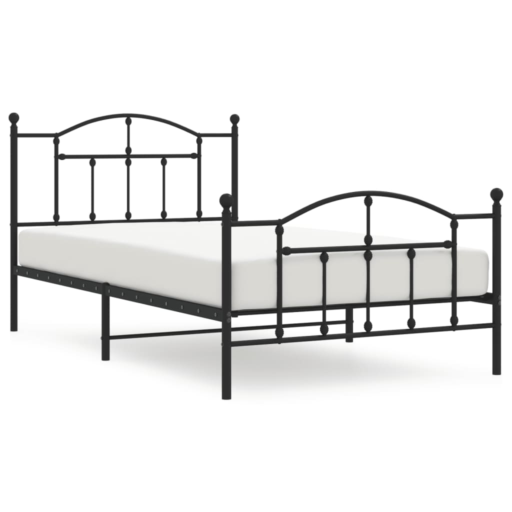 Metal Bed Frame without Mattress with Footboard Black 107x203 cm