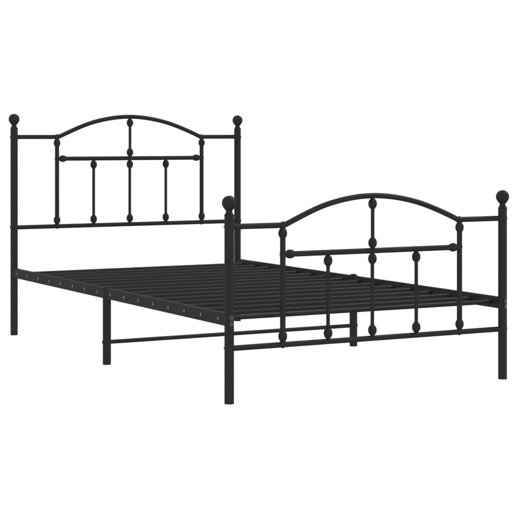 Metal Bed Frame without Mattress with Footboard Black 107x203 cm