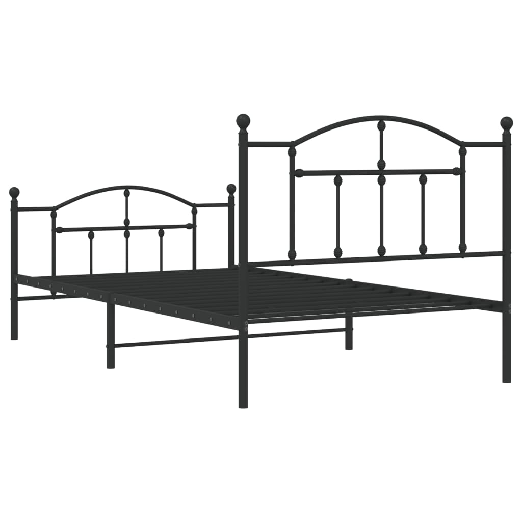 Metal Bed Frame without Mattress with Footboard Black 107x203 cm