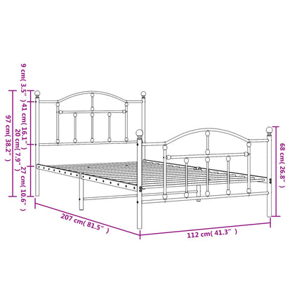 Metal Bed Frame without Mattress with Footboard Black 107x203 cm