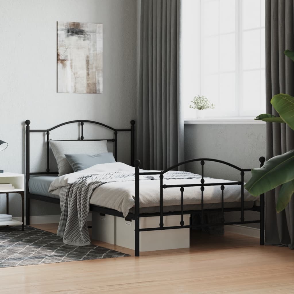 Metal Bed Frame without Mattress with Footboard Black 107x203 cm