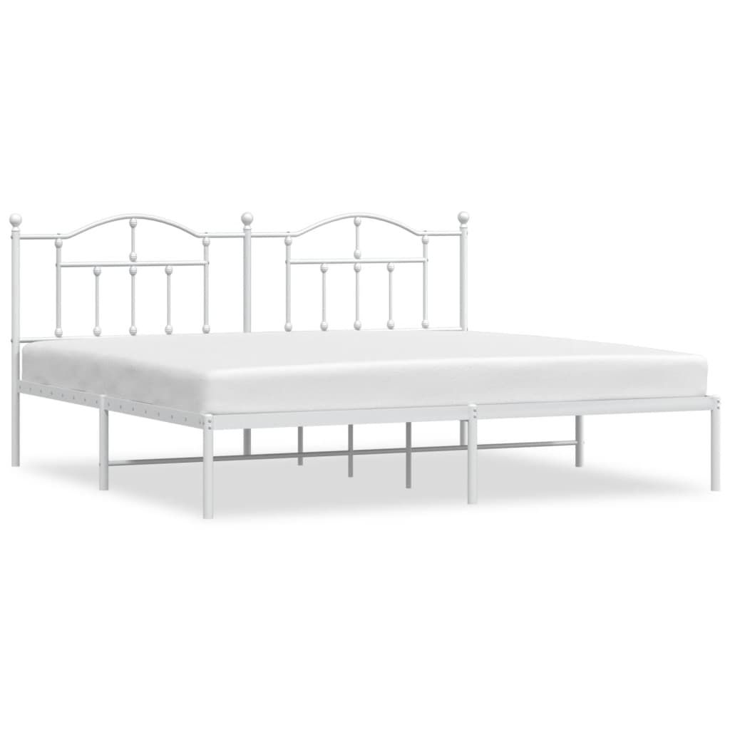 Metal Bed Frame without Mattress with Headboard White 193x203cm