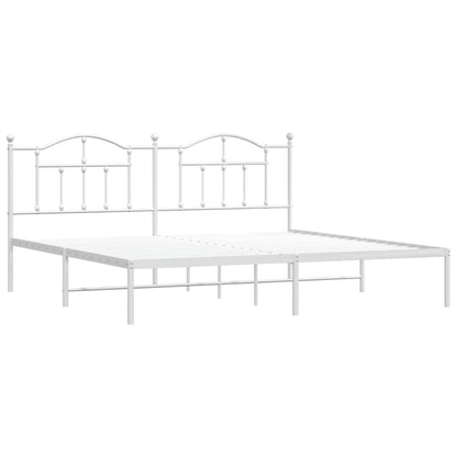 Metal Bed Frame without Mattress with Headboard White 193x203cm