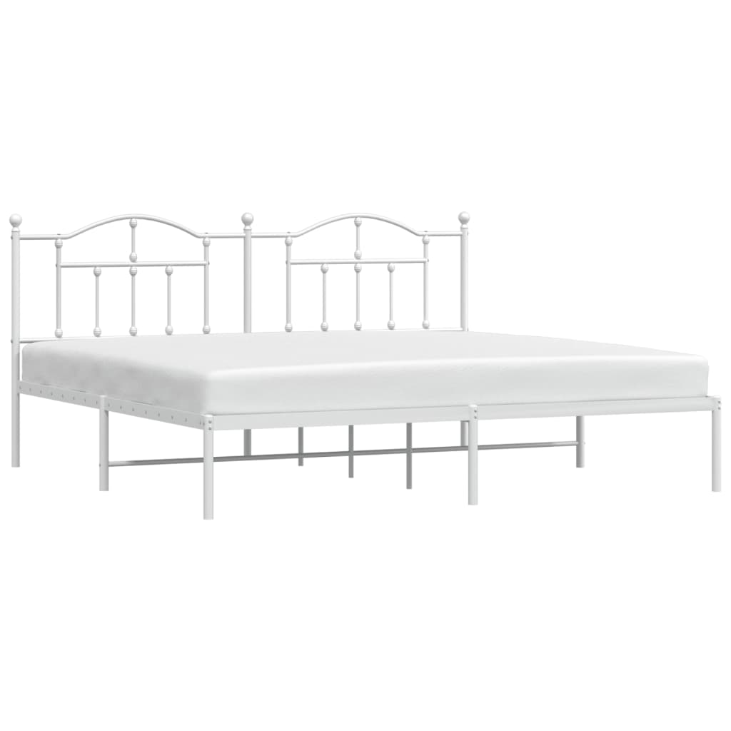 Metal Bed Frame without Mattress with Headboard White 193x203cm