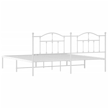 Metal Bed Frame without Mattress with Headboard White 193x203cm