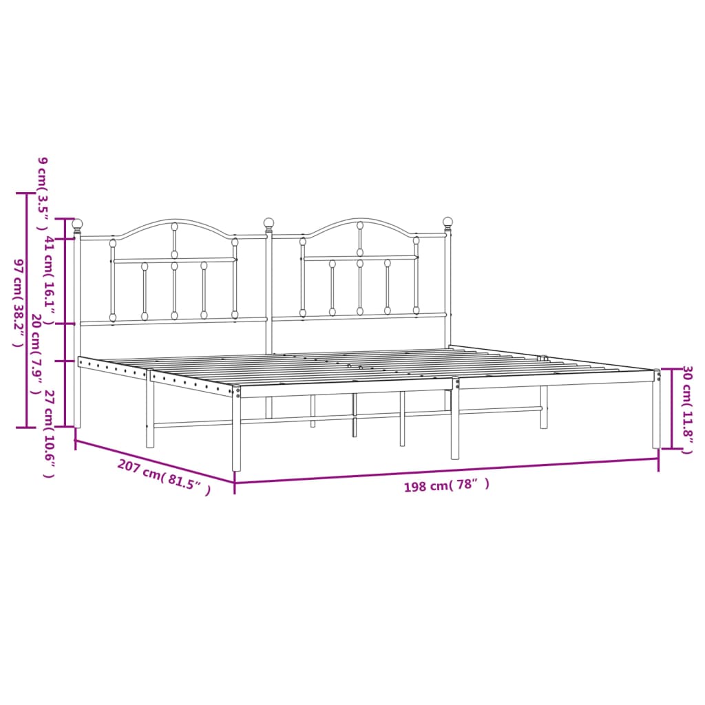 Metal Bed Frame without Mattress with Headboard White 193x203cm