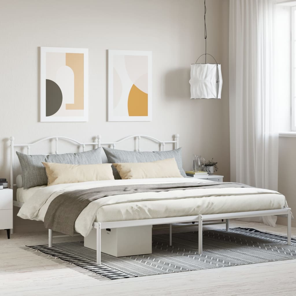 Metal Bed Frame without Mattress with Headboard White 193x203cm