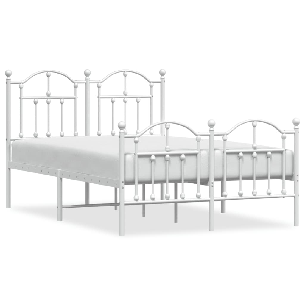 Metal Bed Frame without Mattress with Footboard White 120x190 cm Small Double