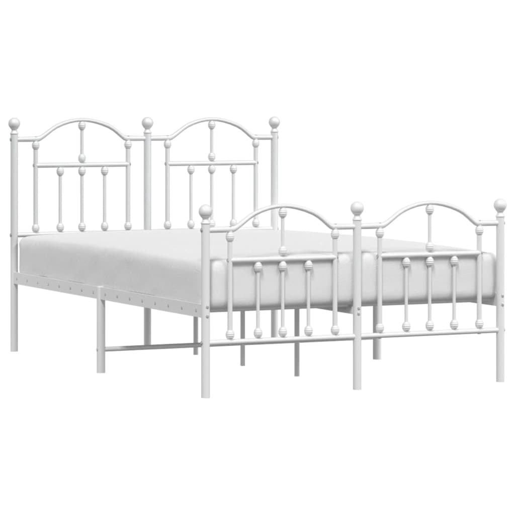 Metal Bed Frame without Mattress with Footboard White 120x190 cm Small Double