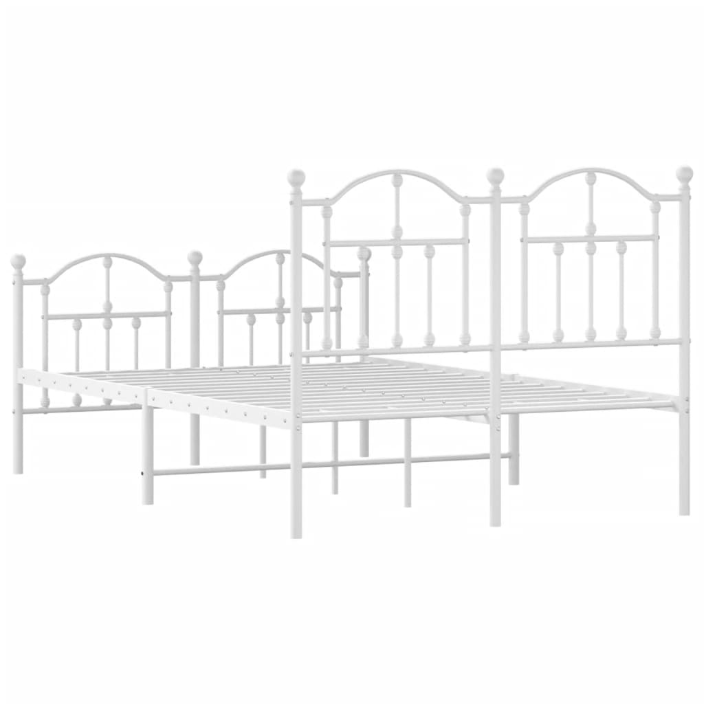 Metal Bed Frame without Mattress with Footboard White 120x190 cm Small Double