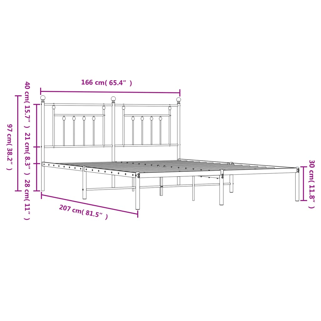 Metal Bed Frame without Mattress with Headboard Black 160x200 cm