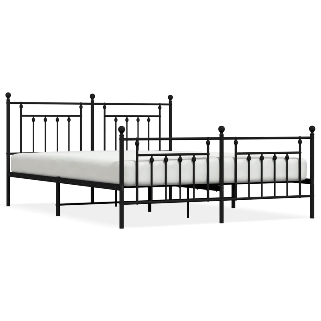 Metal Bed Frame with Headboard and Footboard Black 160x200 cm