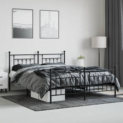 Metal Bed Frame with Headboard and Footboard Black 160x200 cm