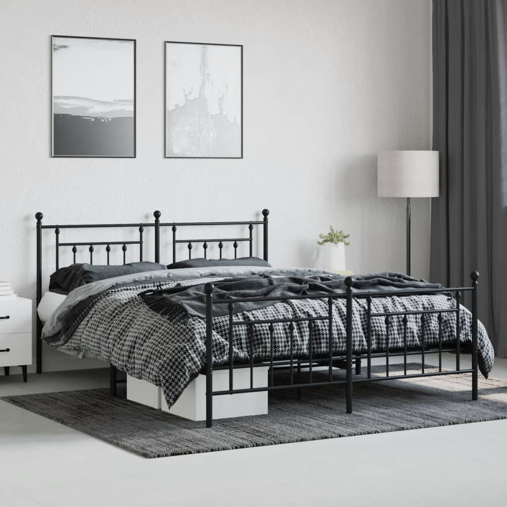 Metal Bed Frame with Headboard and Footboard Black 180x200 cm Super King