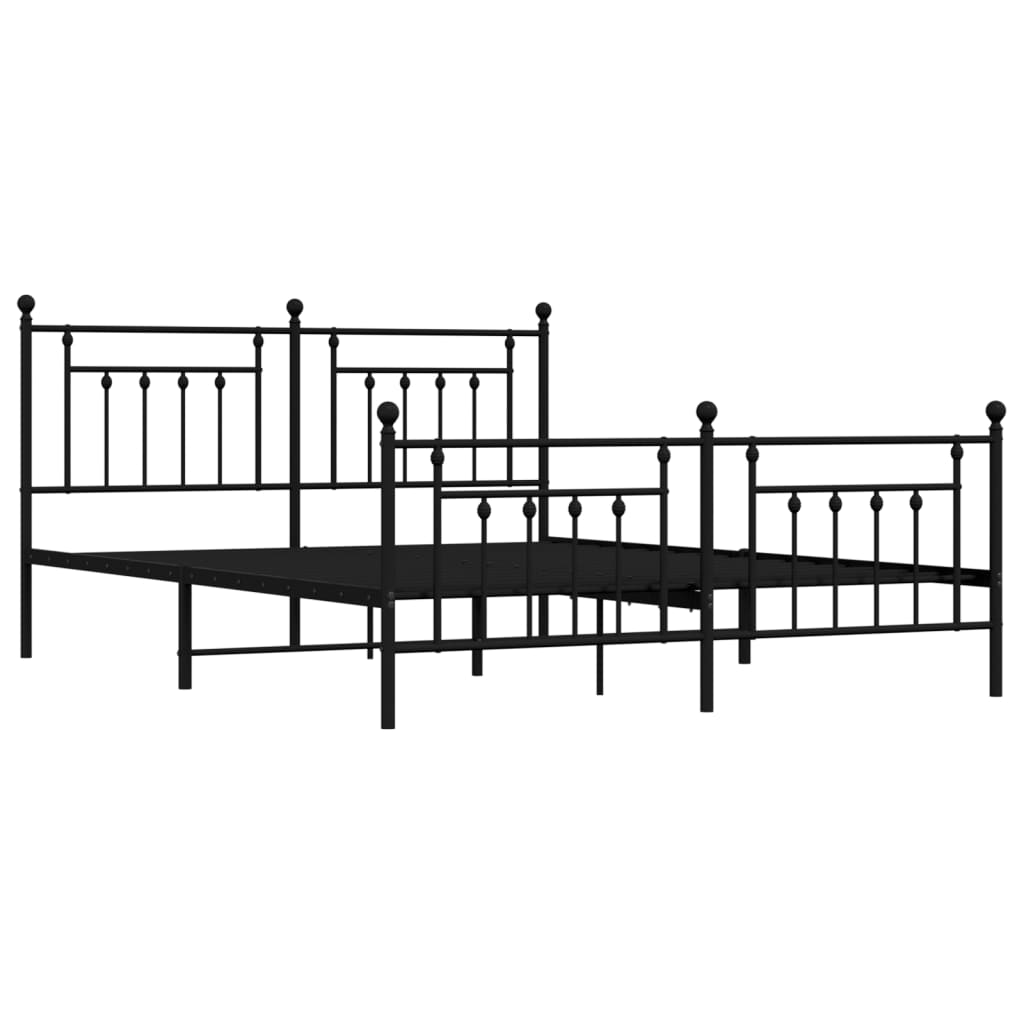 Metal Bed Frame with Headboard and Footboard Black 180x200 cm Super King