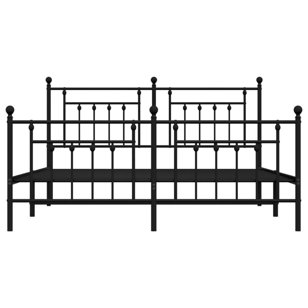 Metal Bed Frame with Headboard and Footboard Black 180x200 cm Super King