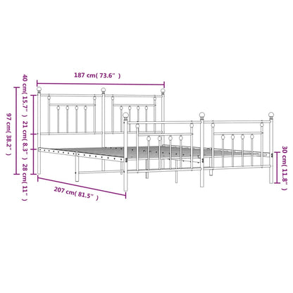 Metal Bed Frame with Headboard and Footboard Black 180x200 cm Super King