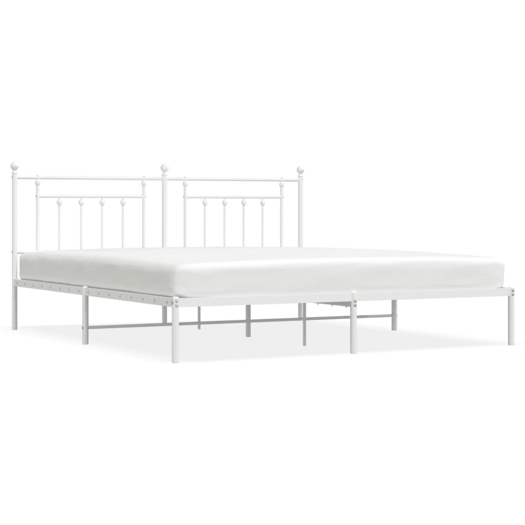 Metal Bed Frame without Mattress with Headboard White 193x203 cm