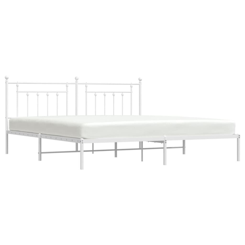 Metal Bed Frame without Mattress with Headboard White 193x203 cm