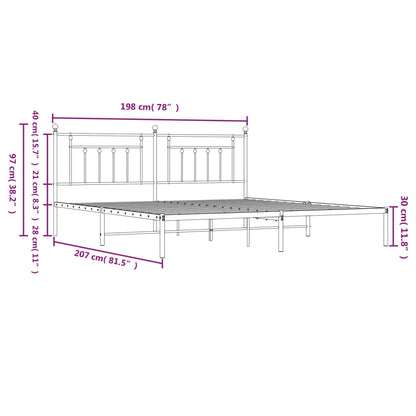 Metal Bed Frame without Mattress with Headboard White 193x203 cm