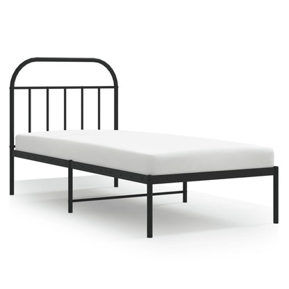 Metal Bed Frame without Mattress with Headboard Black 90x190 cm Single