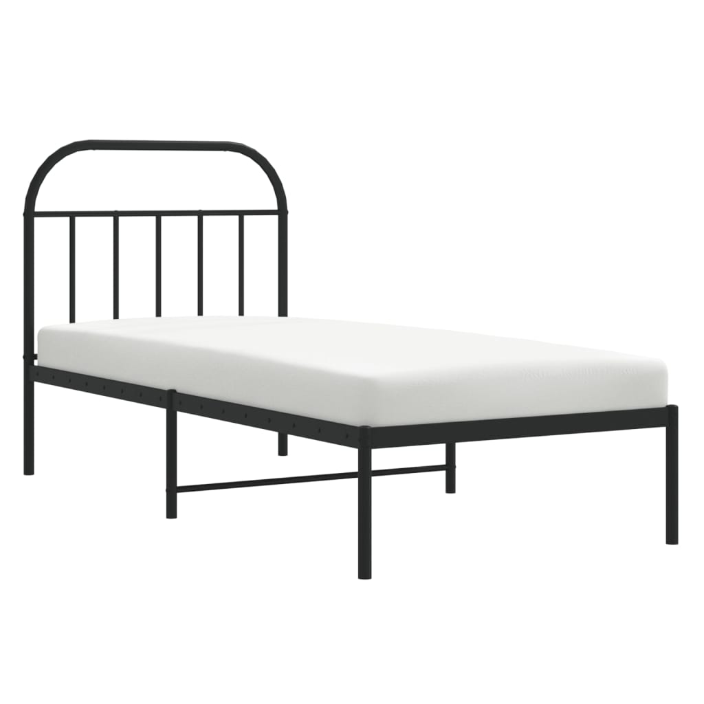 Metal Bed Frame without Mattress with Headboard Black 90x190 cm Single