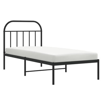 Metal Bed Frame without Mattress with Headboard Black 90x190 cm Single