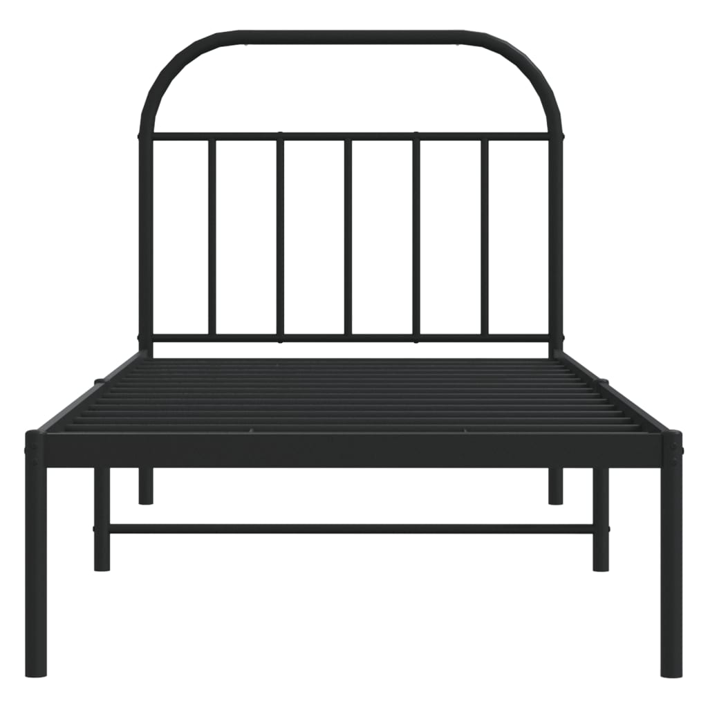 Metal Bed Frame without Mattress with Headboard Black 90x190 cm Single