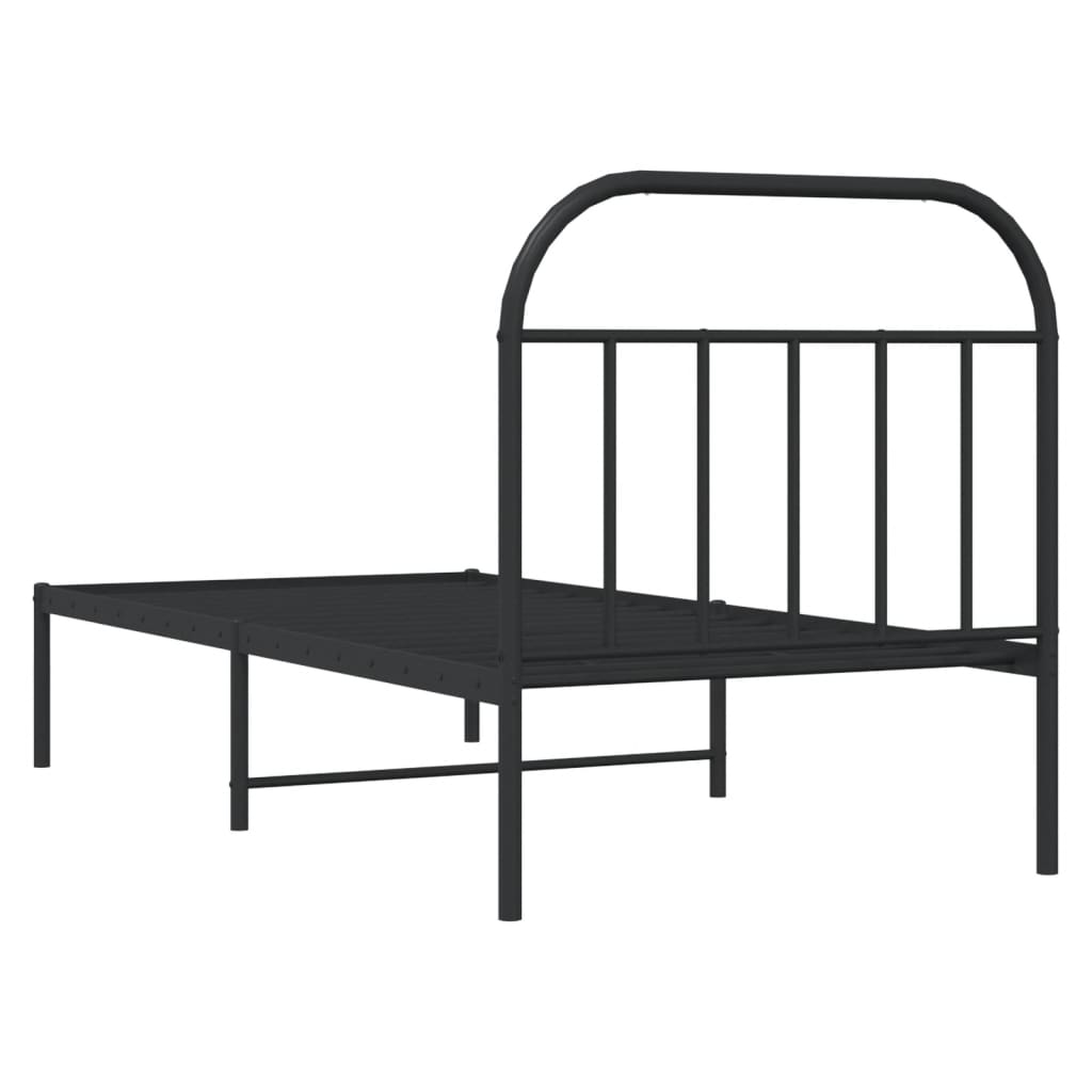 Metal Bed Frame without Mattress with Headboard Black 90x190 cm Single