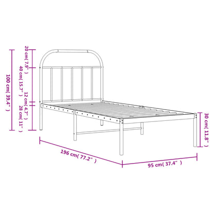 Metal Bed Frame without Mattress with Headboard Black 90x190 cm Single