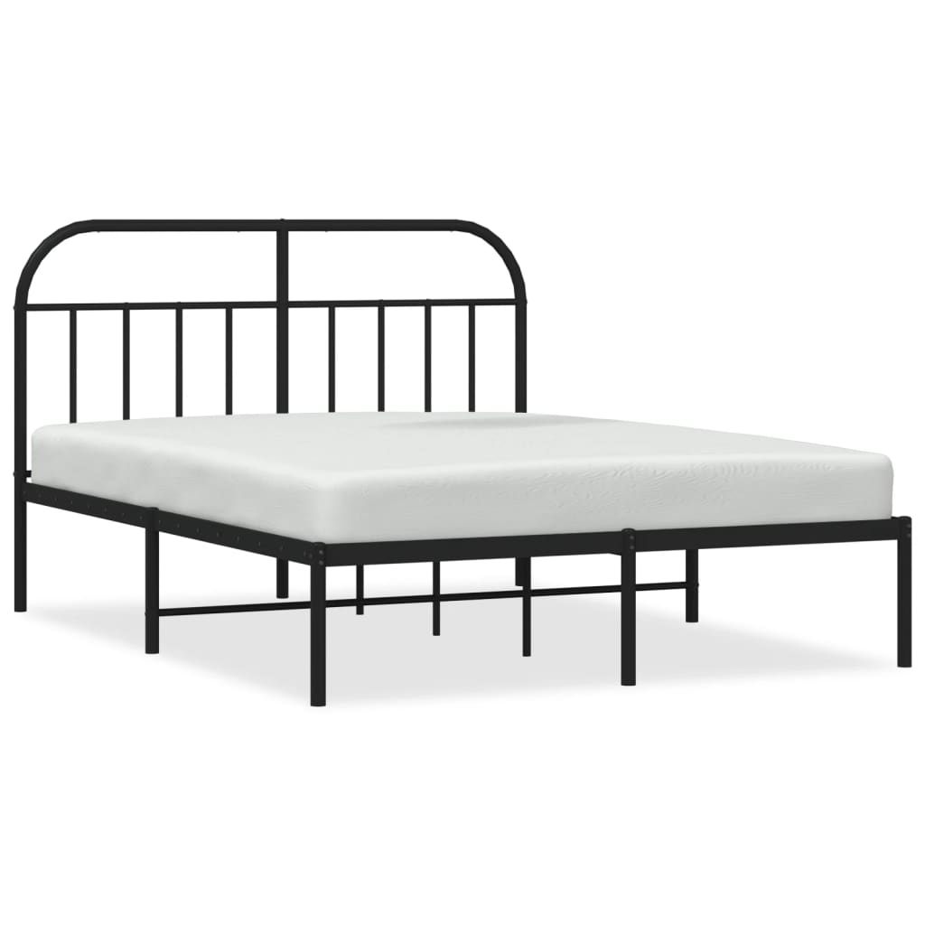 Metal Bed Frame without Mattress with Headboard Black 140x190 cm