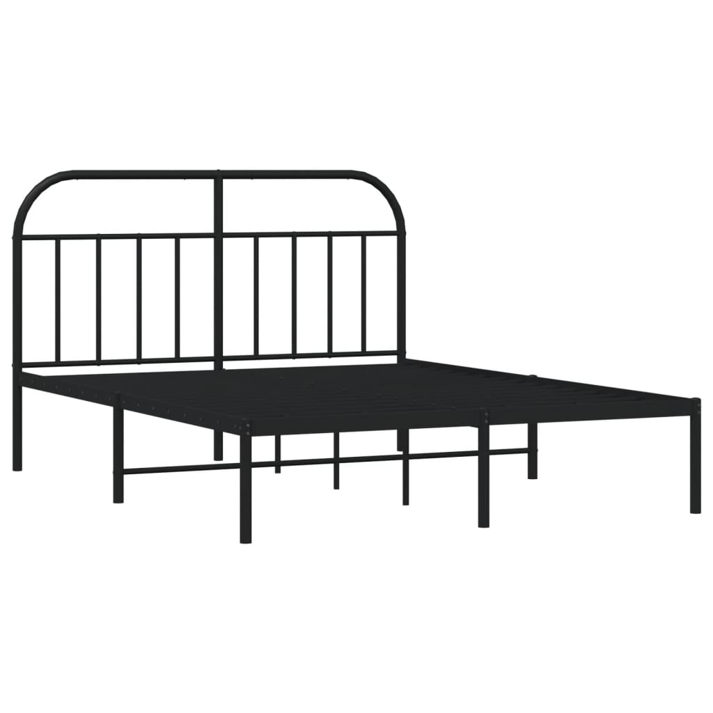 Metal Bed Frame without Mattress with Headboard Black 140x190 cm