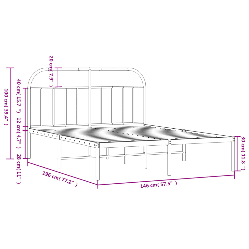 Metal Bed Frame without Mattress with Headboard Black 140x190 cm