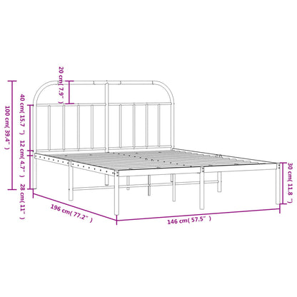 Metal Bed Frame without Mattress with Headboard Black 140x190 cm