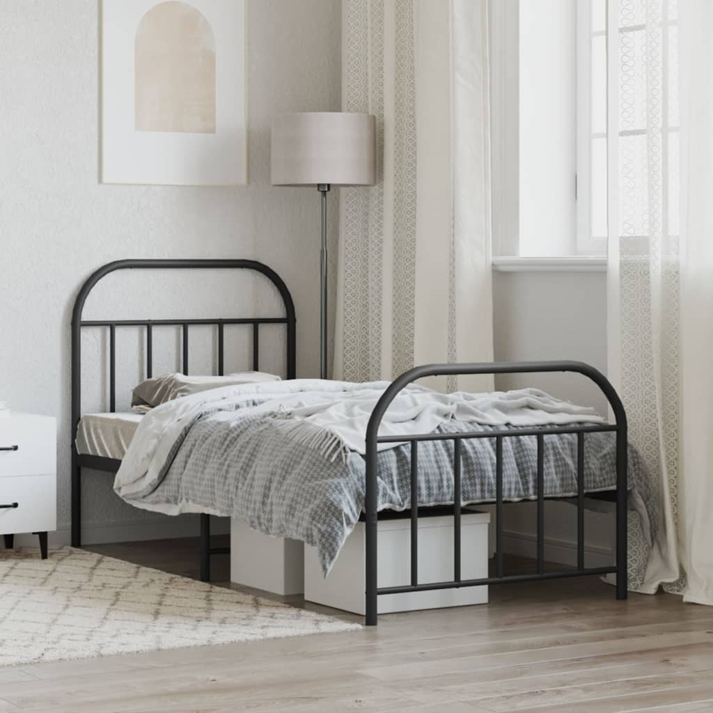 Metal Bed Frame without Mattress with Footboard Black 80x200 cm