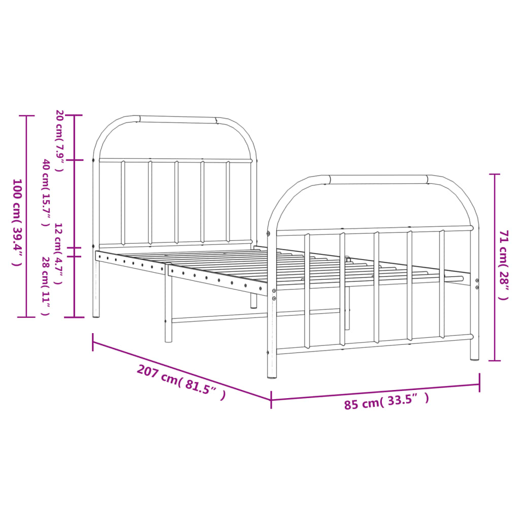 Metal Bed Frame without Mattress with Footboard Black 80x200 cm