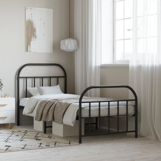 Metal Bed Frame without Mattress with Footboard Black 80x200 cm