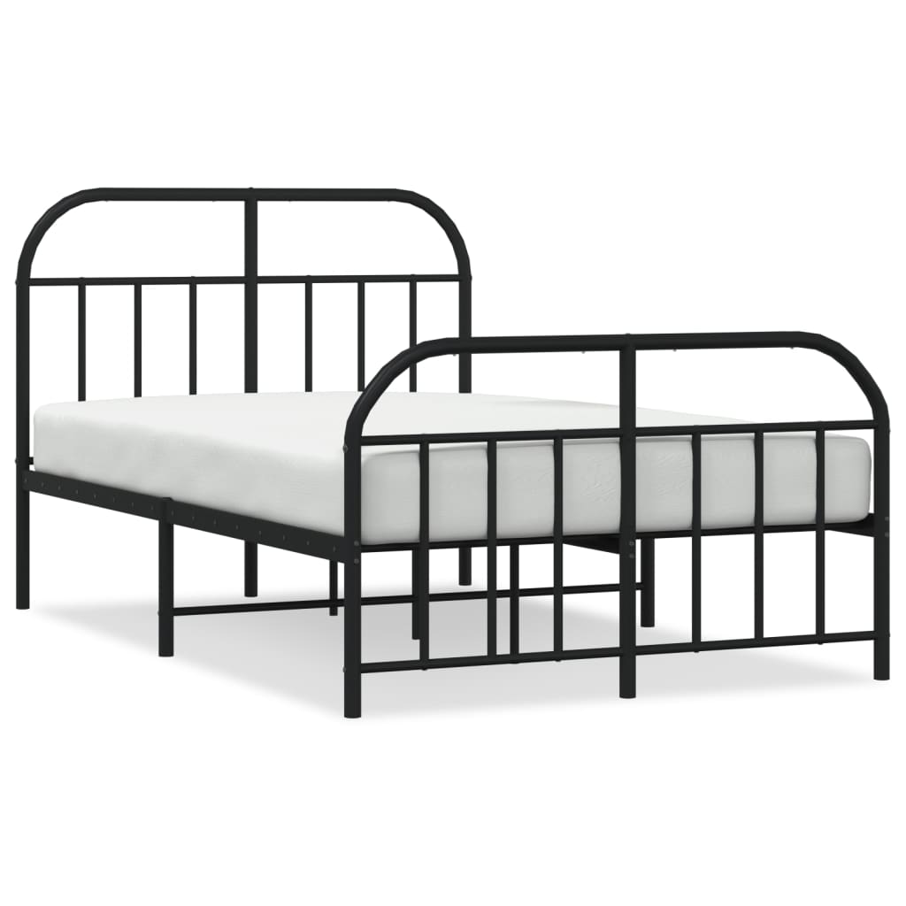 Metal Bed Frame with Headboard and Footboard Black 120x200 cm