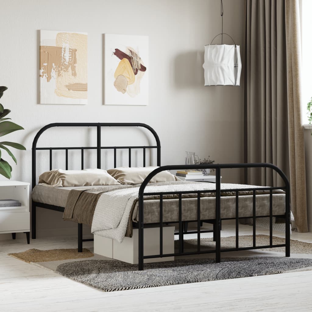 Metal Bed Frame with Headboard and Footboard Black 120x200 cm