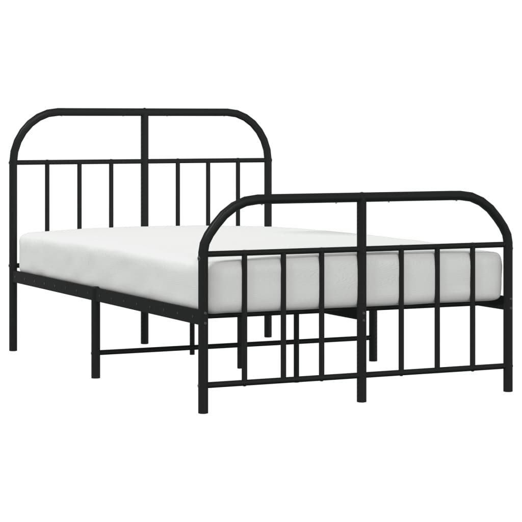 Metal Bed Frame with Headboard and Footboard Black 120x200 cm