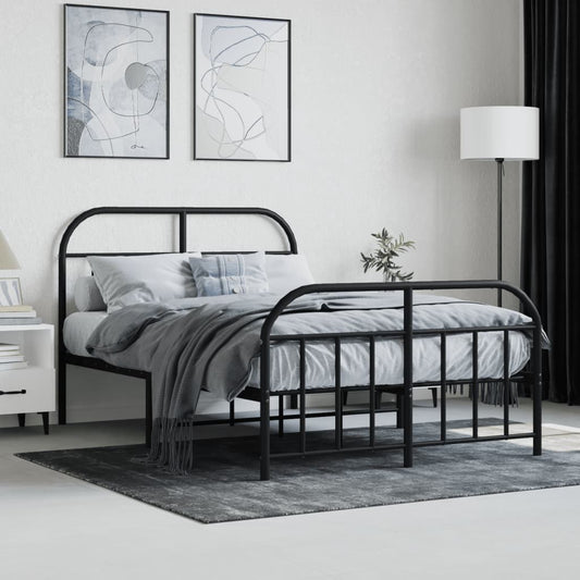 Metal Bed Frame with Headboard and Footboard Black 120x200 cm